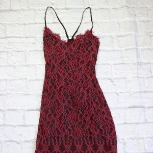 Revolve NBD Corded Oxblood Lace Open Back Dress